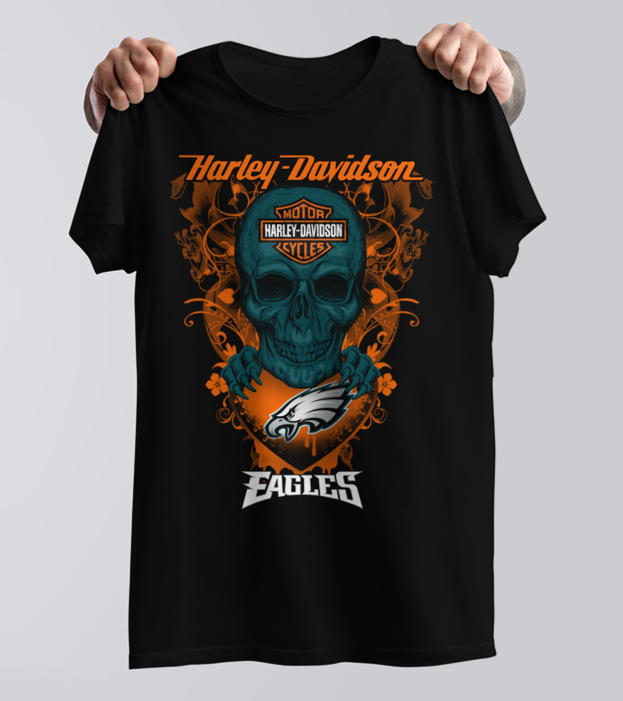 Harley Davidson Motorcycles Skull Philadelphia Eagles T-Shirt