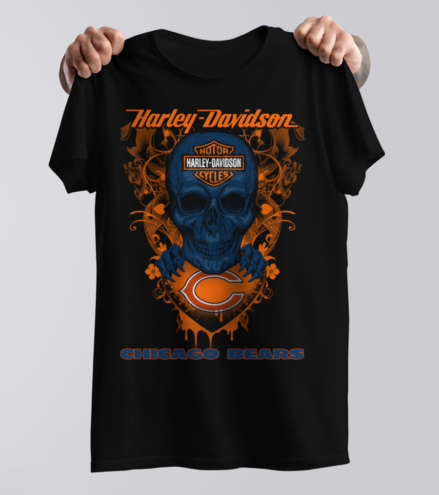 Harley Davidson Motor Cycles Skull Chicago Bears T-Shirt