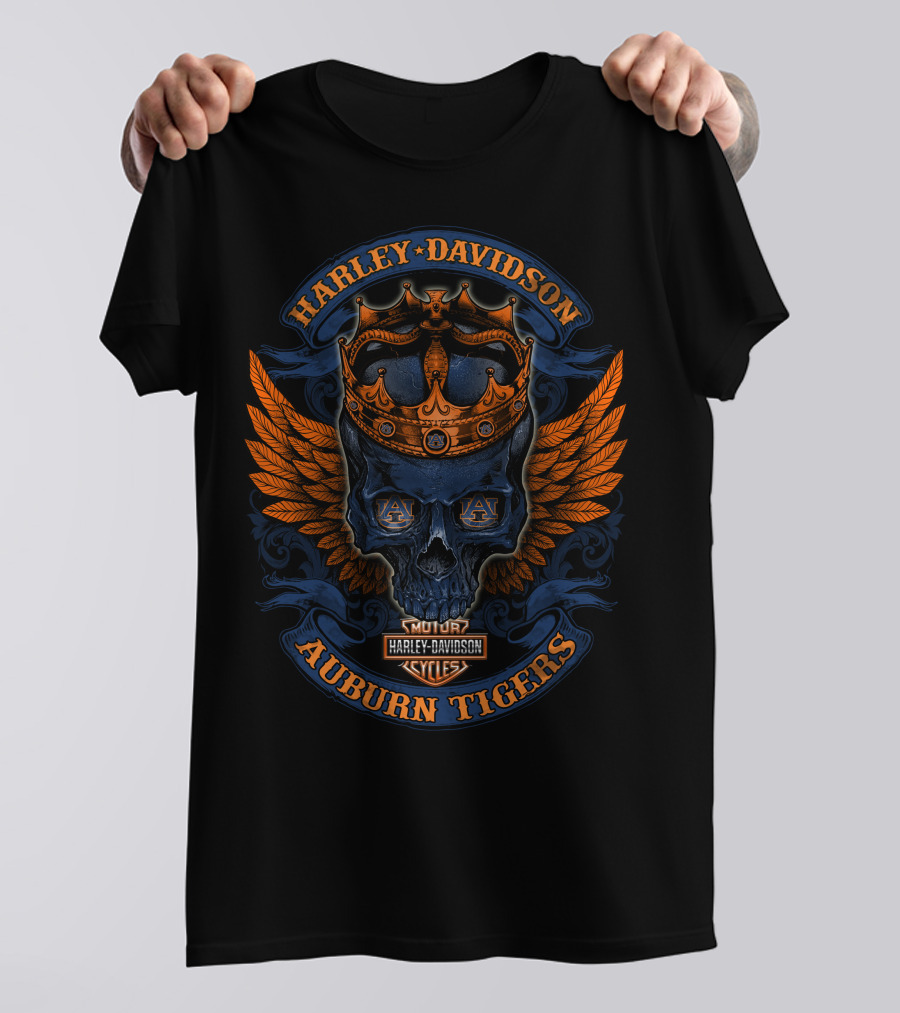 Harley Davidson Auburn Tigers Crowned Skull With Wings T-Shirt