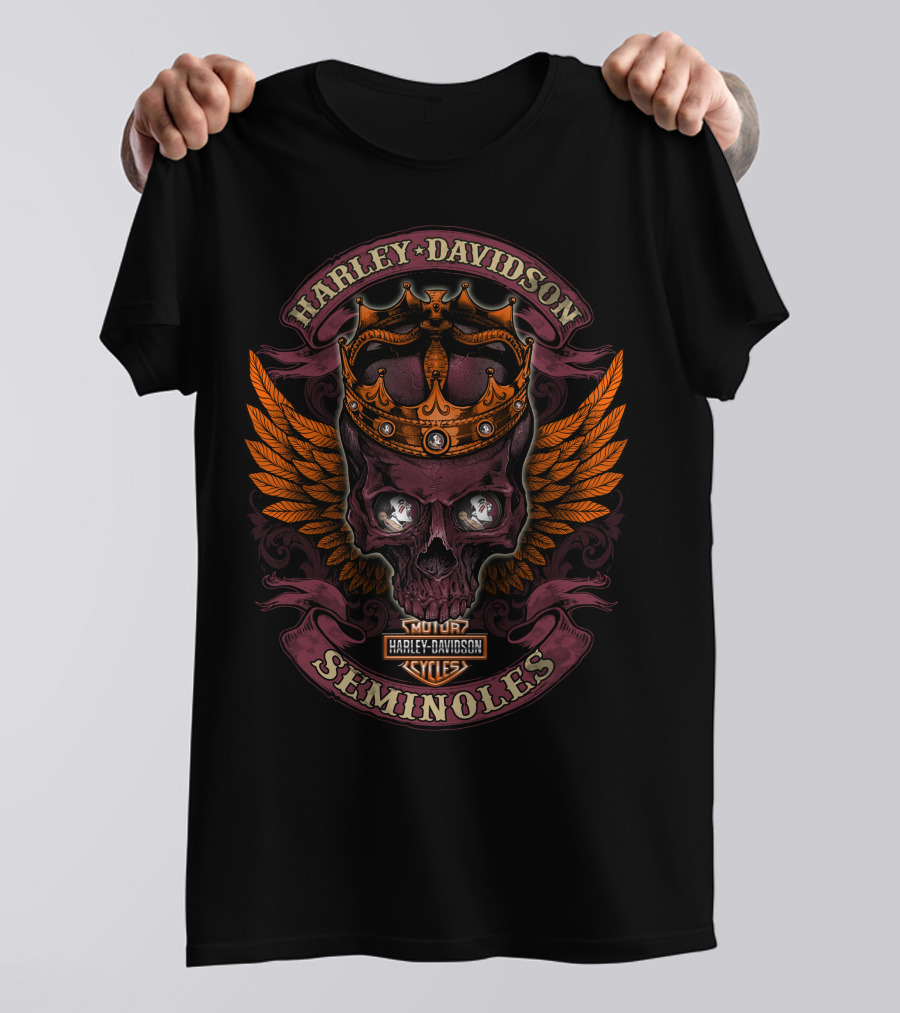 Harley Davidson Seminoles Skull Crown Wings T-Shirt