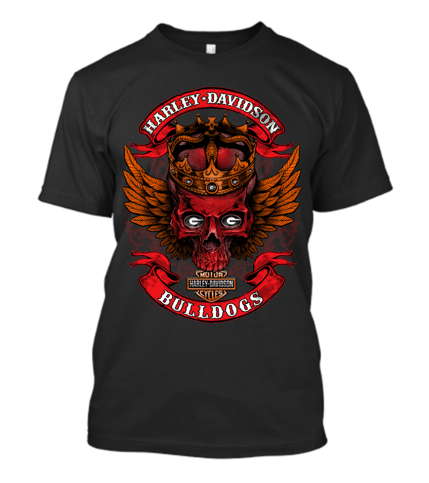 Harley Davidson Bulldogs Skull With Crown And Wings T-Shirt