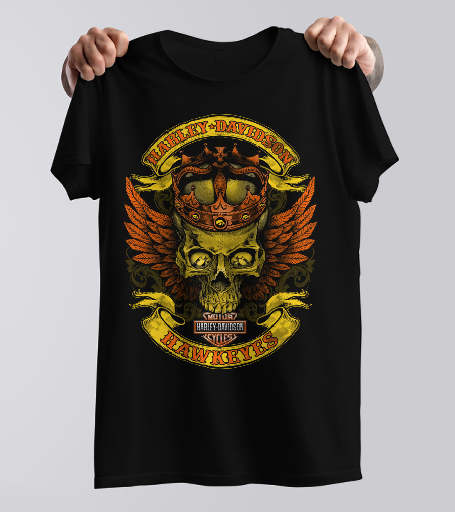 Harley Davidson Hawkeyes Skull Crown Wings T-Shirt