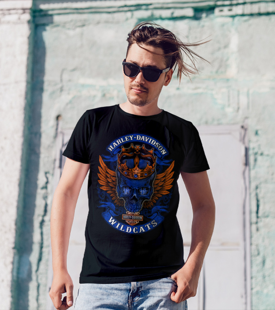 Harley Davidson Wildcats Skull Crown Wings Kentucky Wildcats T-Shirt