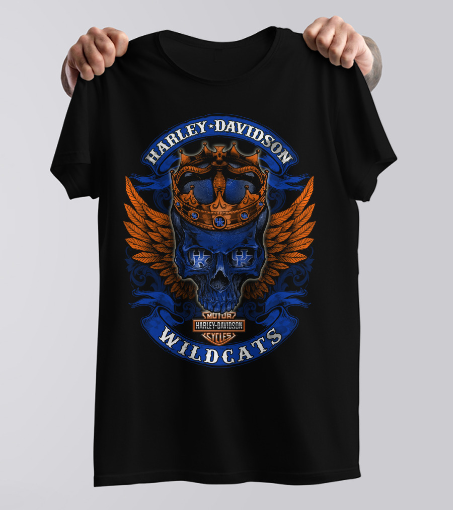 Harley Davidson Wildcats Skull Crown Wings Kentucky Wildcats T-Shirt