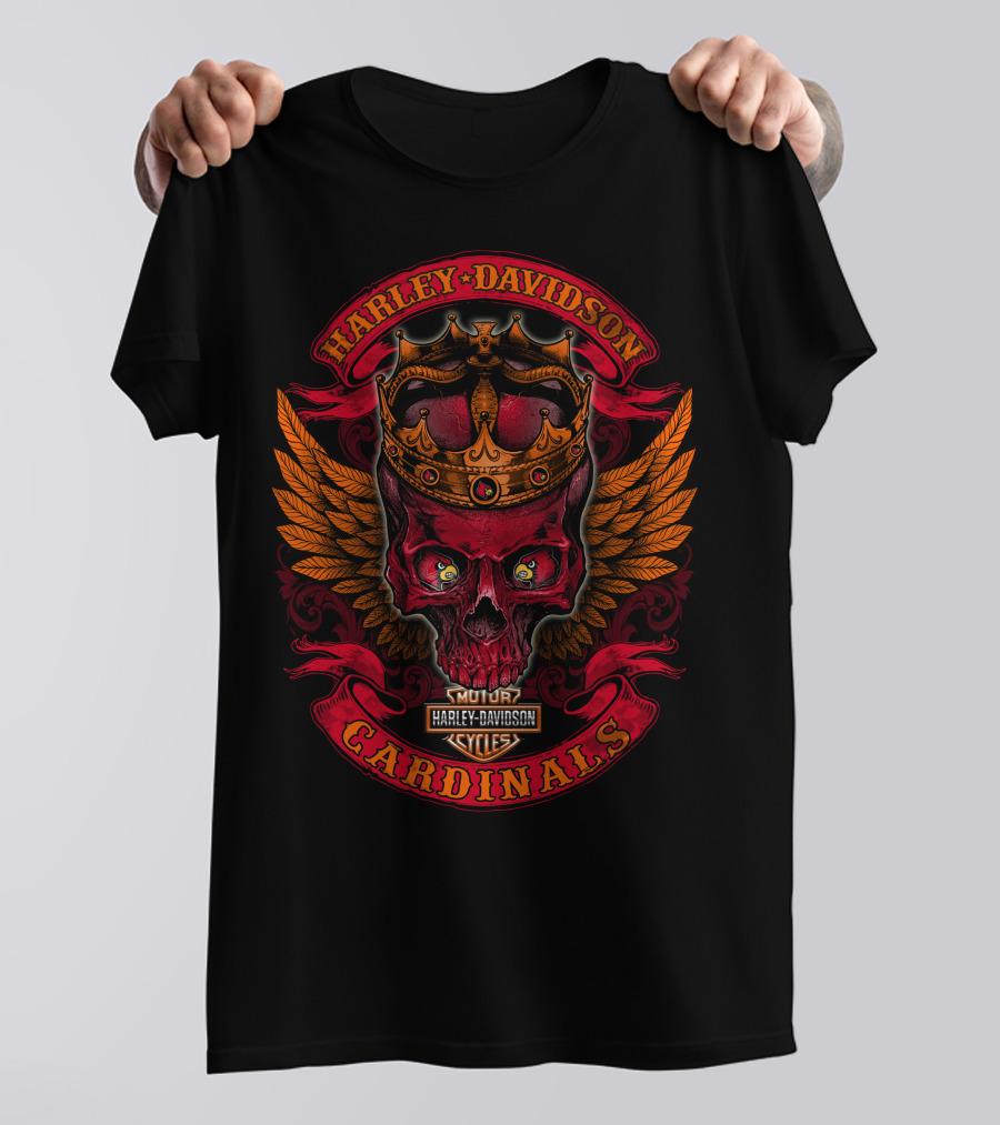 King Harley Davidson Cardinals Skull Wings Logo 288 Louisville T-Shirt