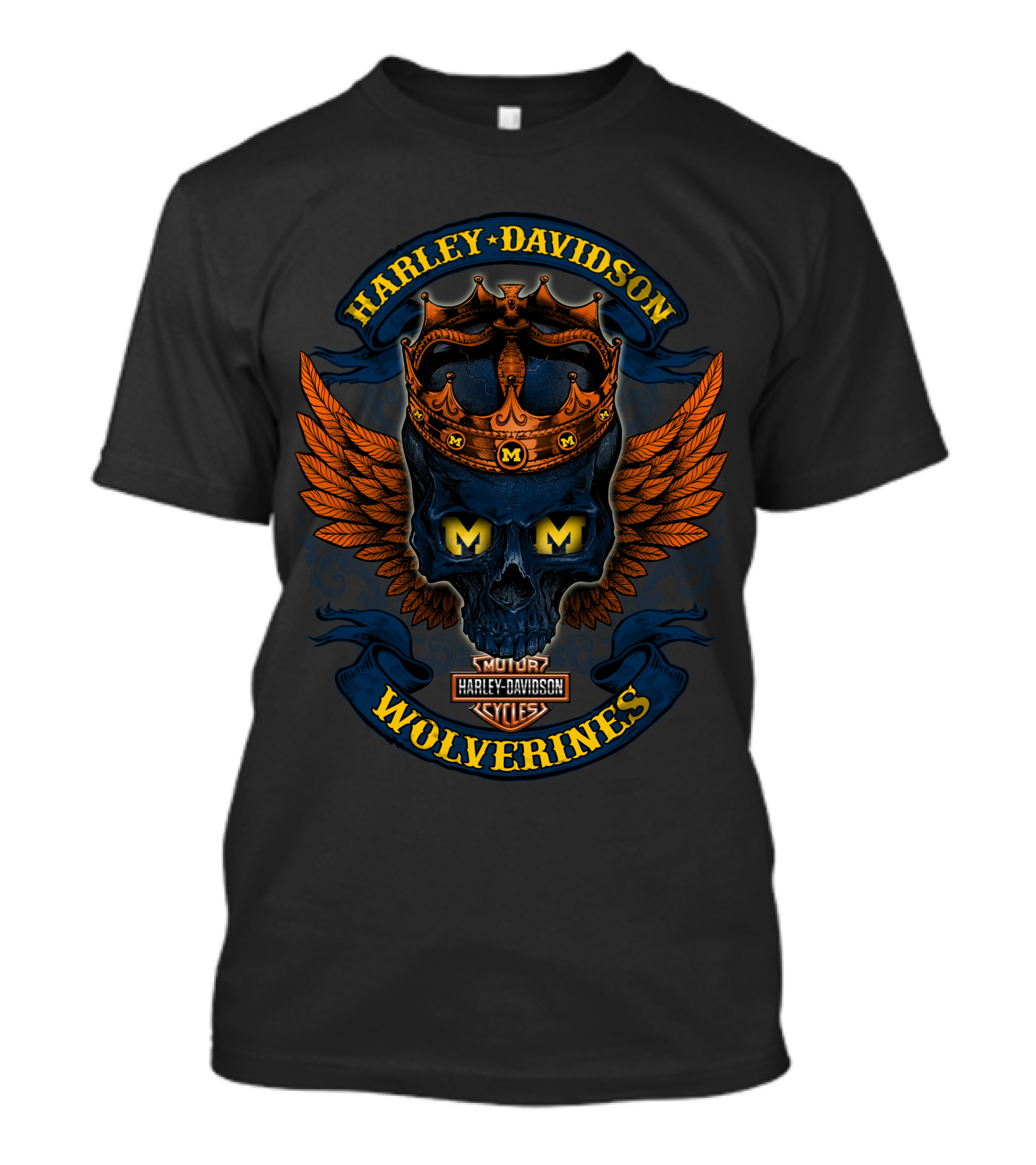 Harley Davidson Wolverines Motor Cycles Skull Crown Wings T-Shirt