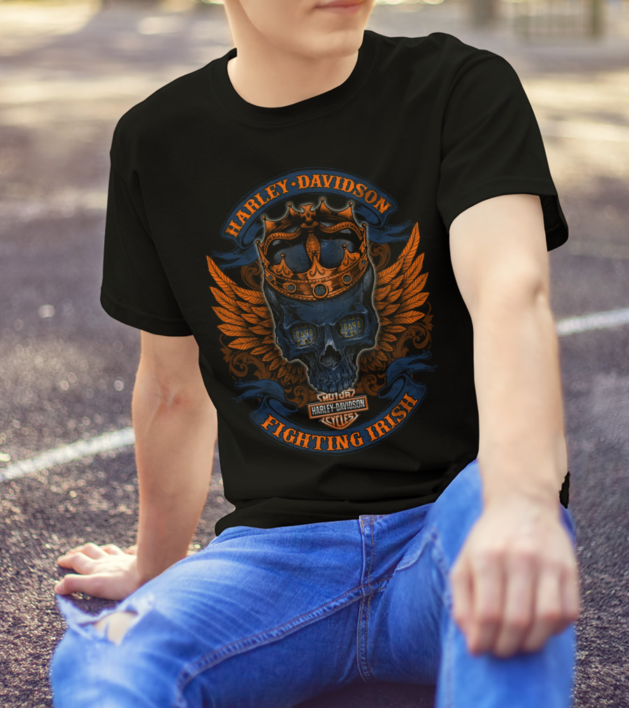 Harley Davidson Fighting Irish Winged Skull Crown Cycles T-Shirt