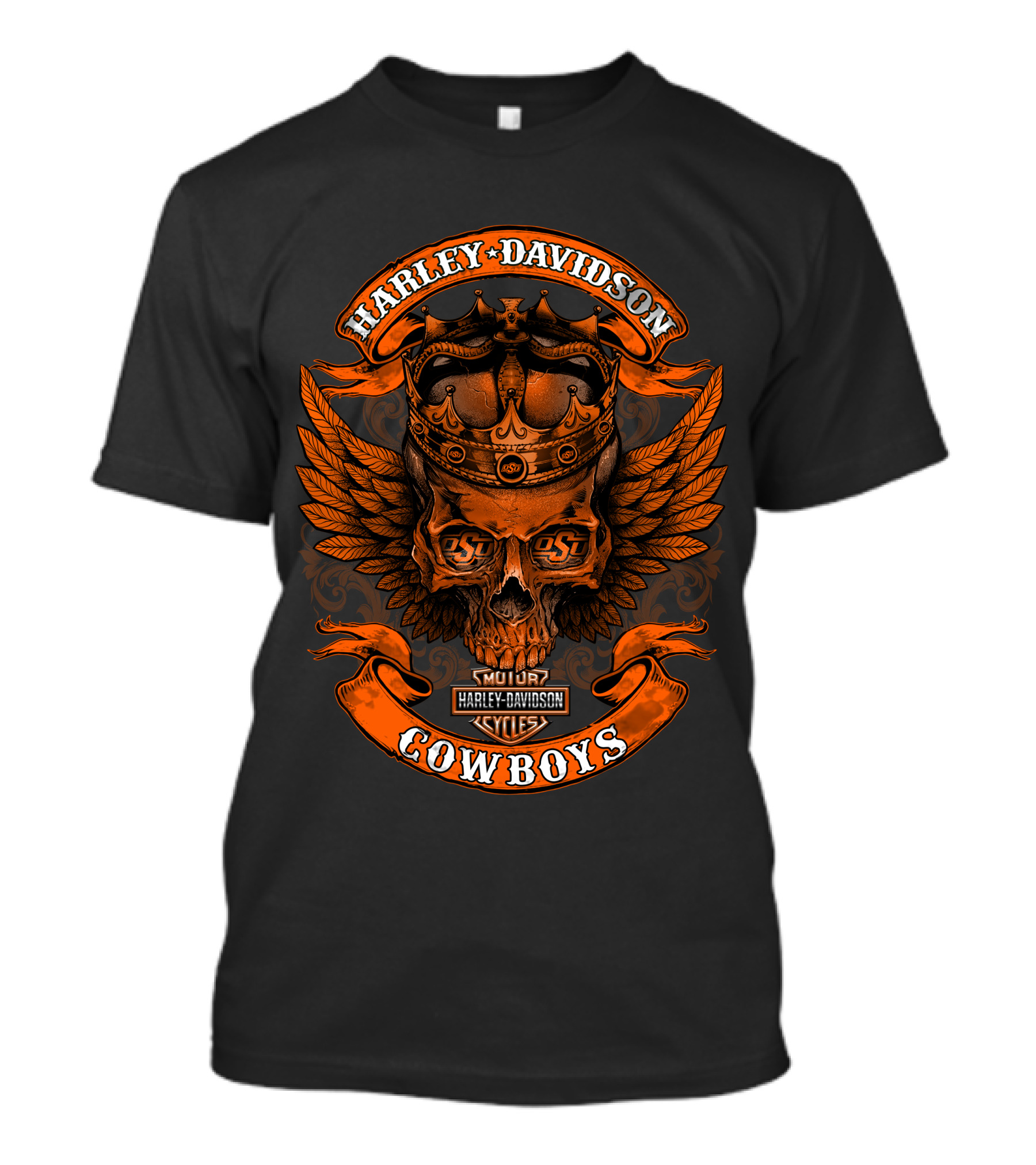 Harley Davidson Motorcycles Osu Cowboys Skull Wings T-Shirt