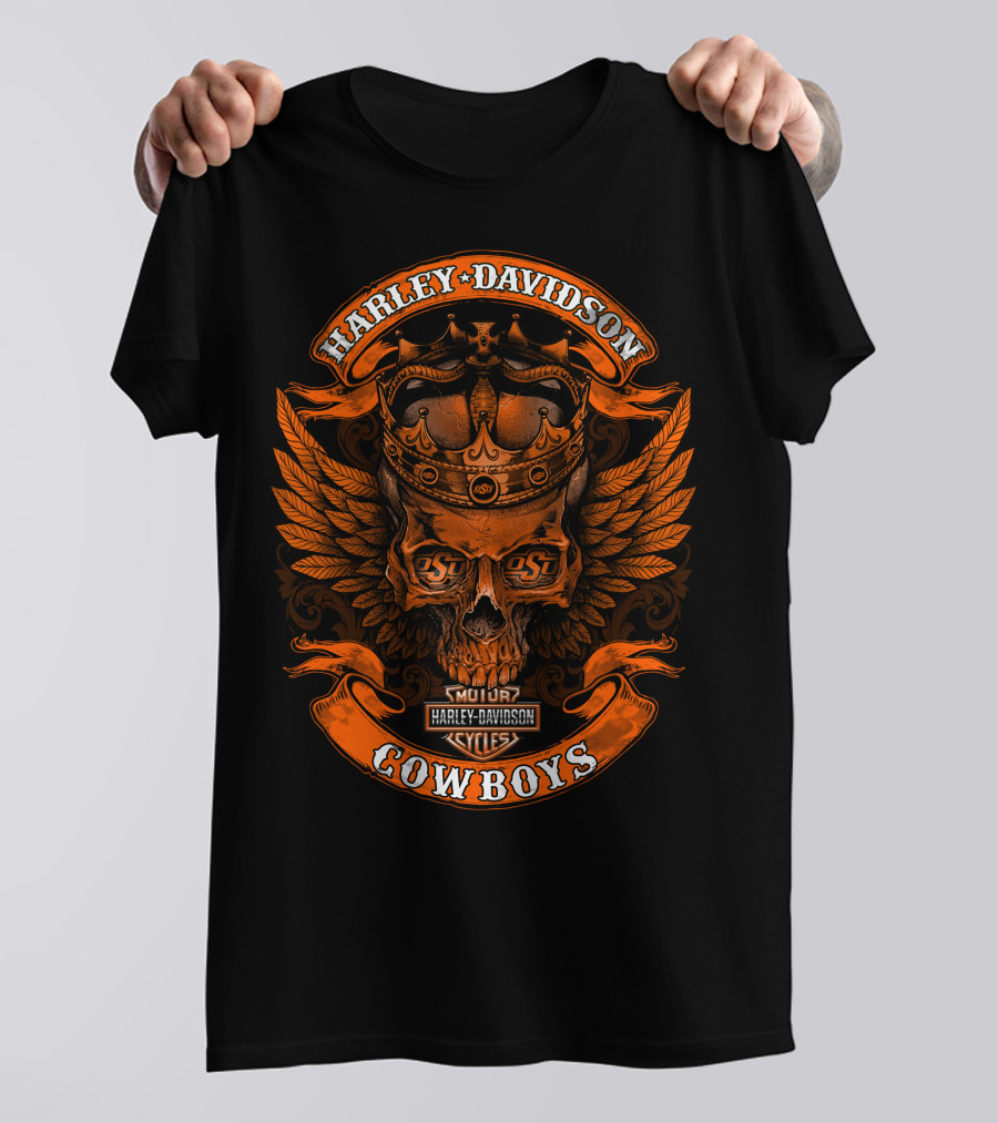 Harley Davidson Motorcycles Osu Cowboys Skull Wings T-Shirt