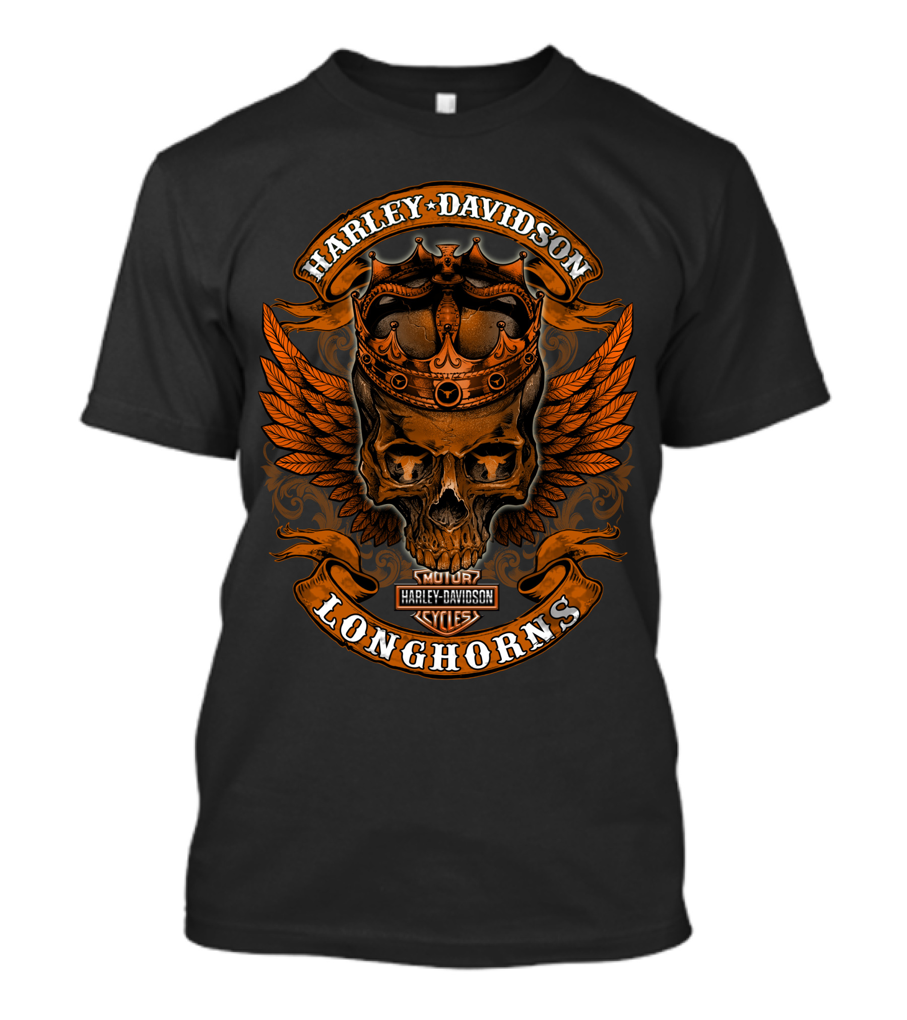 Harley Davidson Longhorns Skull Crown Wings T-Shirt