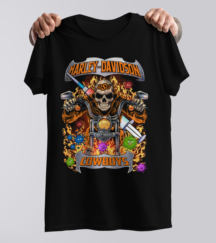 Harley Davidson Motorcycles Osu Cowboys Skull Flame T-Shirt