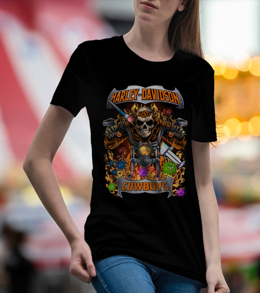 Harley Davidson Motorcycles Osu Cowboys Skull Flame T-Shirt