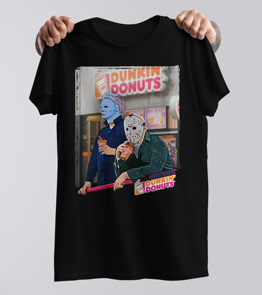 Dunkin Donuts Jason And Michael Halloween Mask Characters T-Shirt