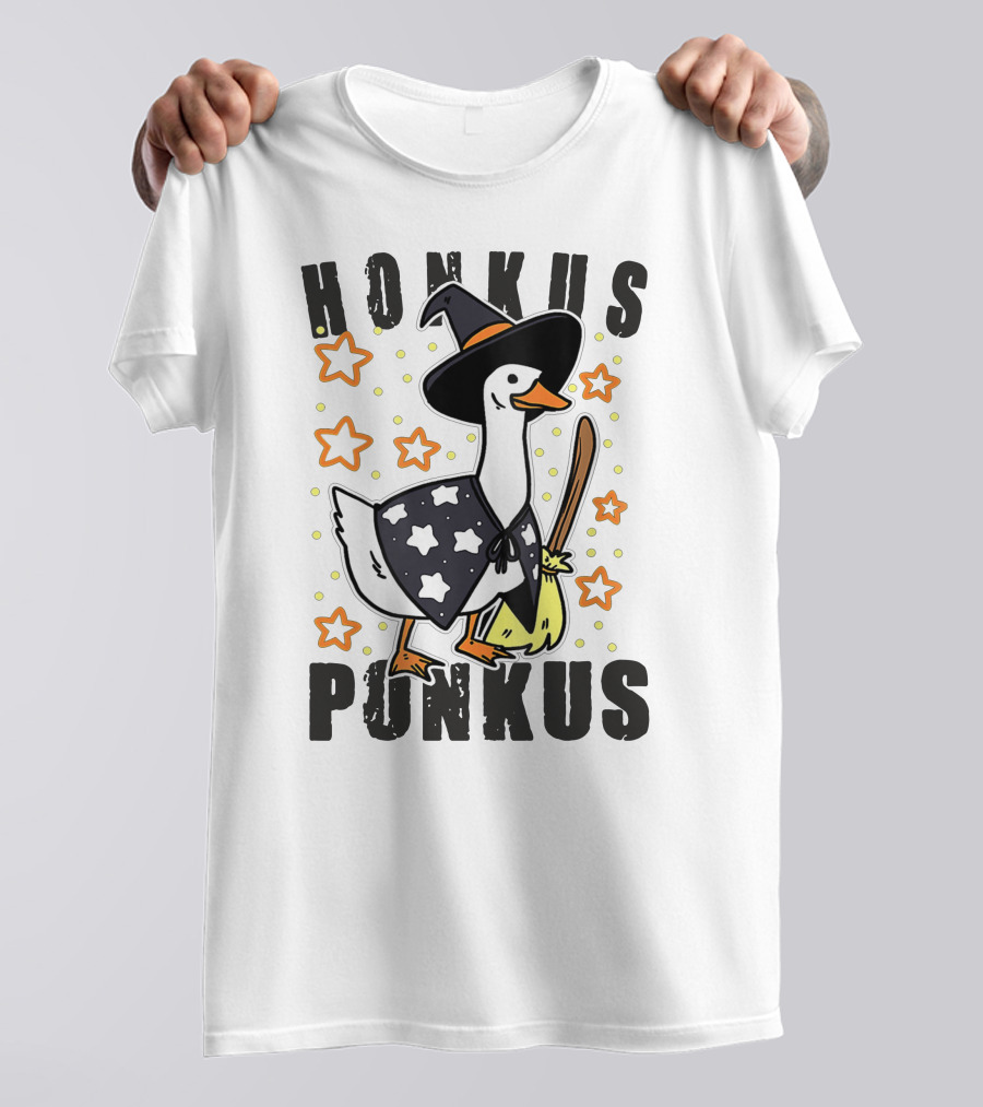 Honkus Ponkus Duck In Witch Costume With Stars And Broom T-Shirt