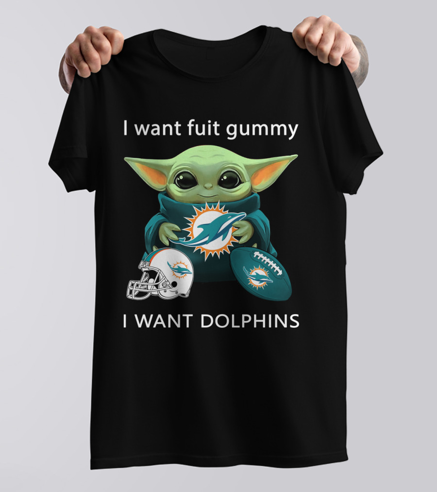 I Want Fuit Gummy I Want Dolphins Miami Football Fan Yoda T-Shirt