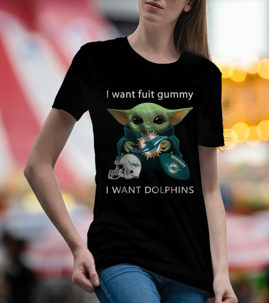 I Want Fuit Gummy I Want Dolphins Miami Football Fan Yoda T-Shirt