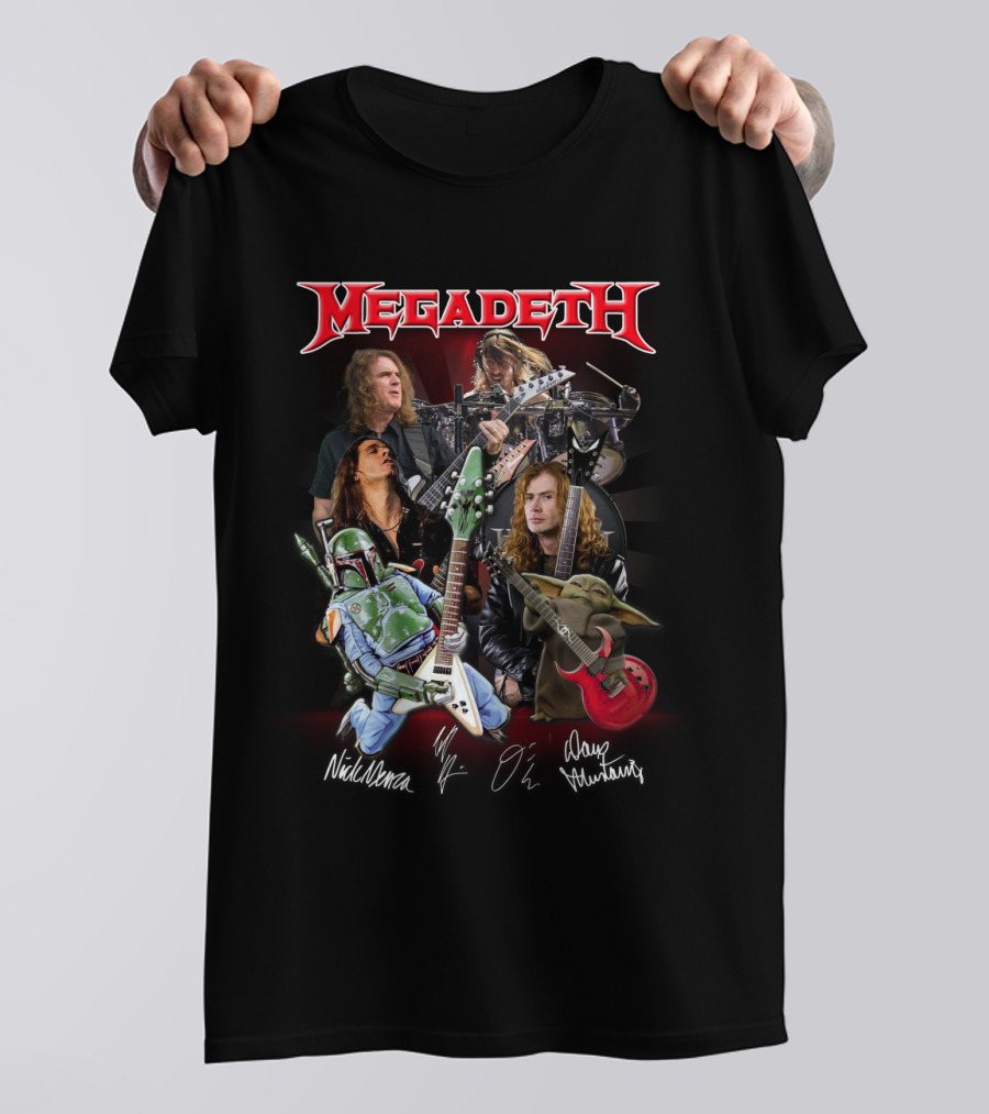 Megadeth Band Members With Boba Fett And Baby Yoda T-Shirt