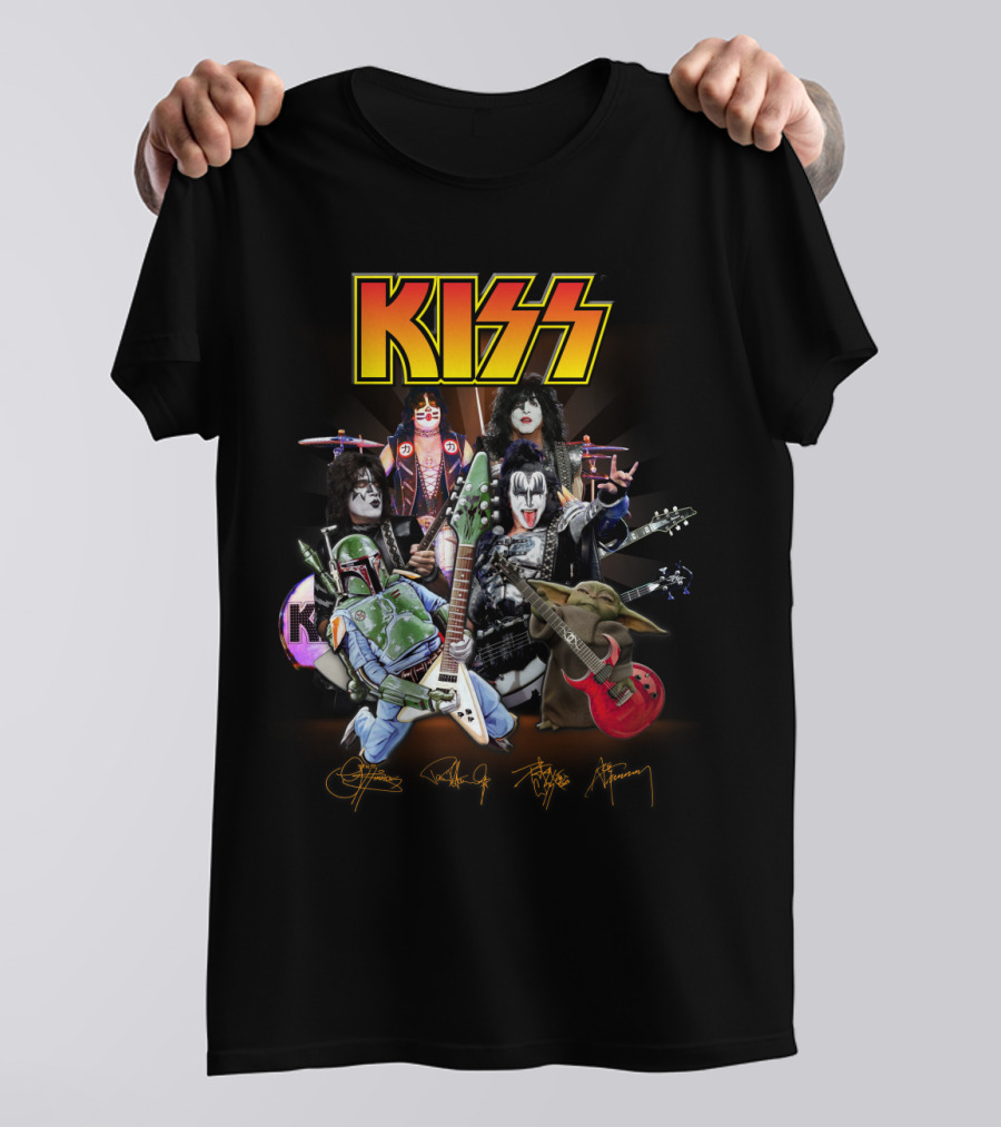 Kiss Star Wars Crossover With Boba Fett And Grogu Guitar Band Members T-Shirt