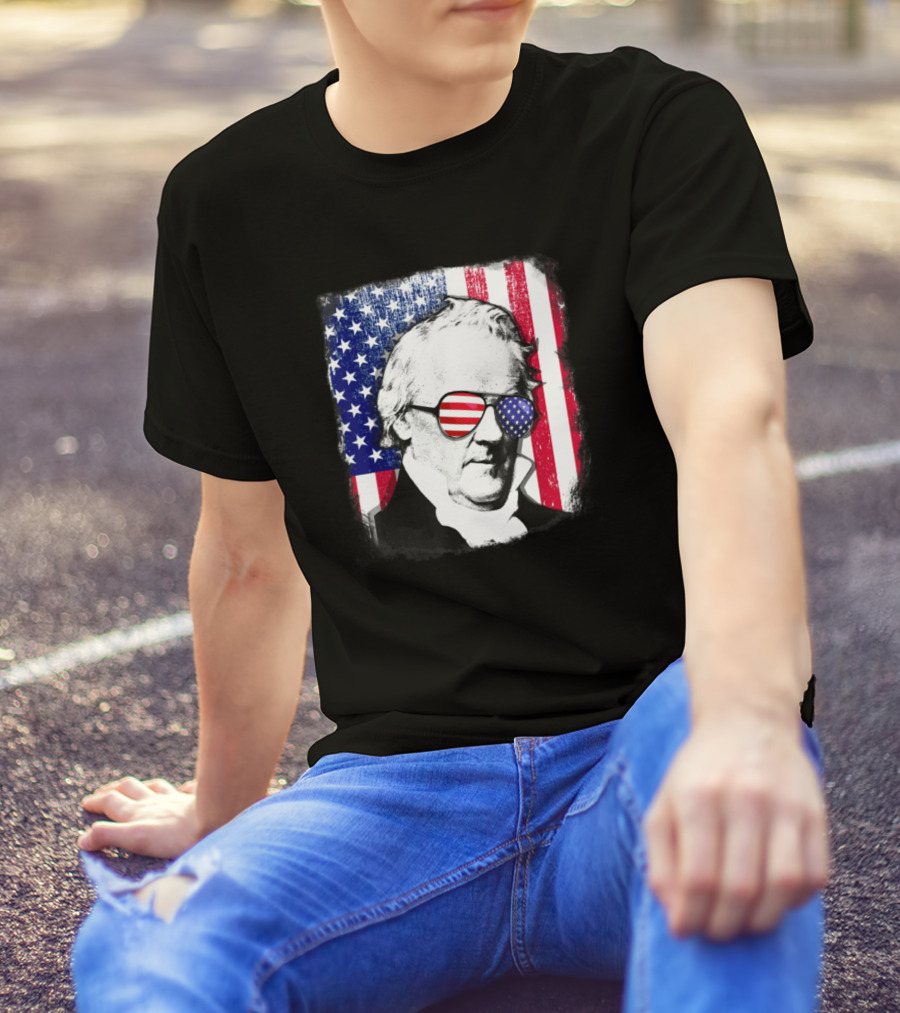 James Buchanan American Flag Sunglasses Independence Day 4th Of July Patriotic USA T-Shirt