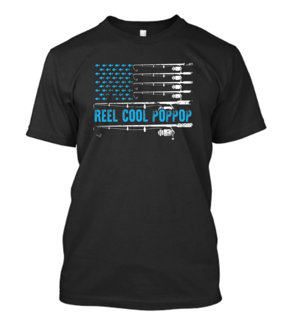 Mens Reel Cool Poppop Fishing Rod USA Flag 4th July T-Shirt