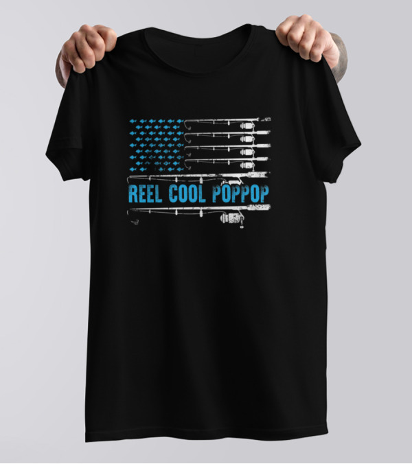 Mens Reel Cool Poppop Fishing Rod USA Flag 4th July T-Shirt