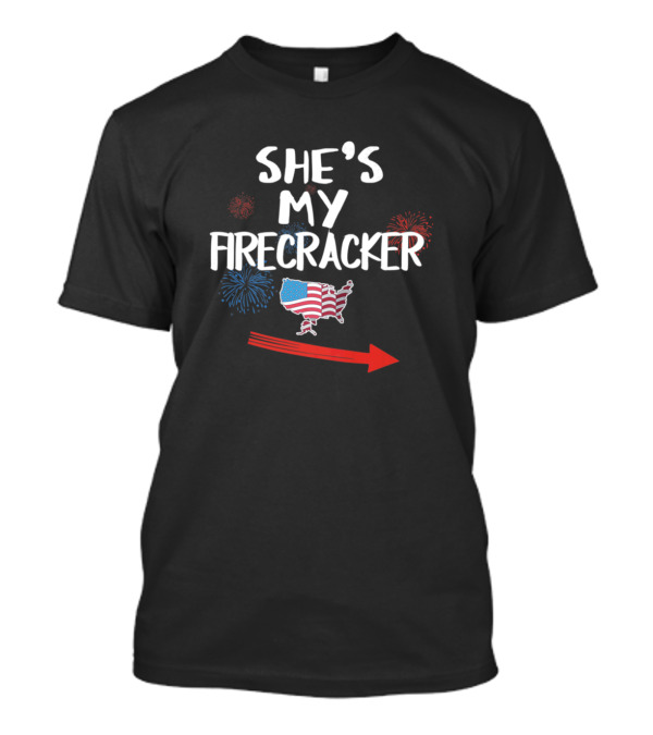 She's My Firecracker USA Flag Map Fireworks His And Hers Couple Matching T-Shirt