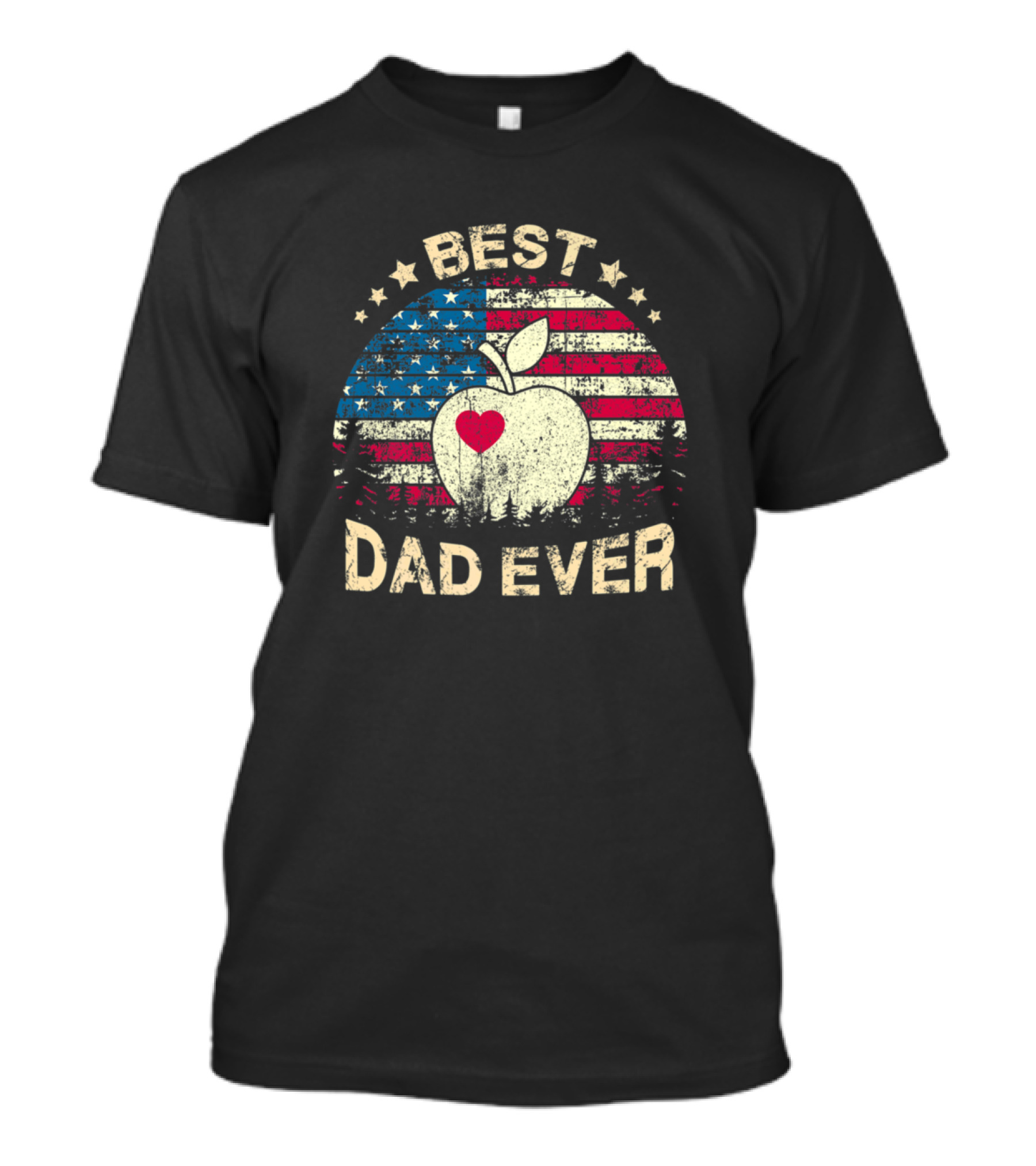 Best Dad Ever Vintage American Flag Apple Heart T-Shirt