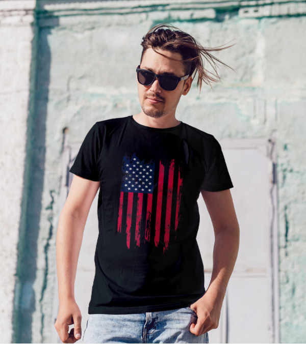 Mens US American Flag Star Vintage Patriotic Distressed Brushstroke T-Shirt