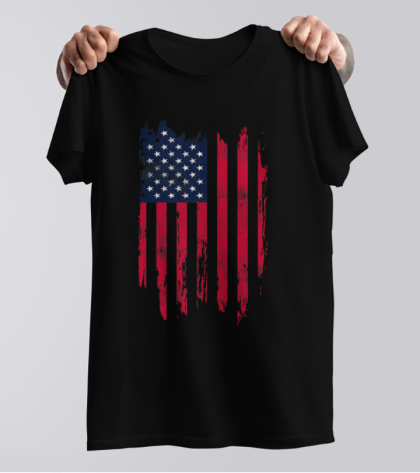 Mens US American Flag Star Vintage Patriotic Distressed Brushstroke T-Shirt