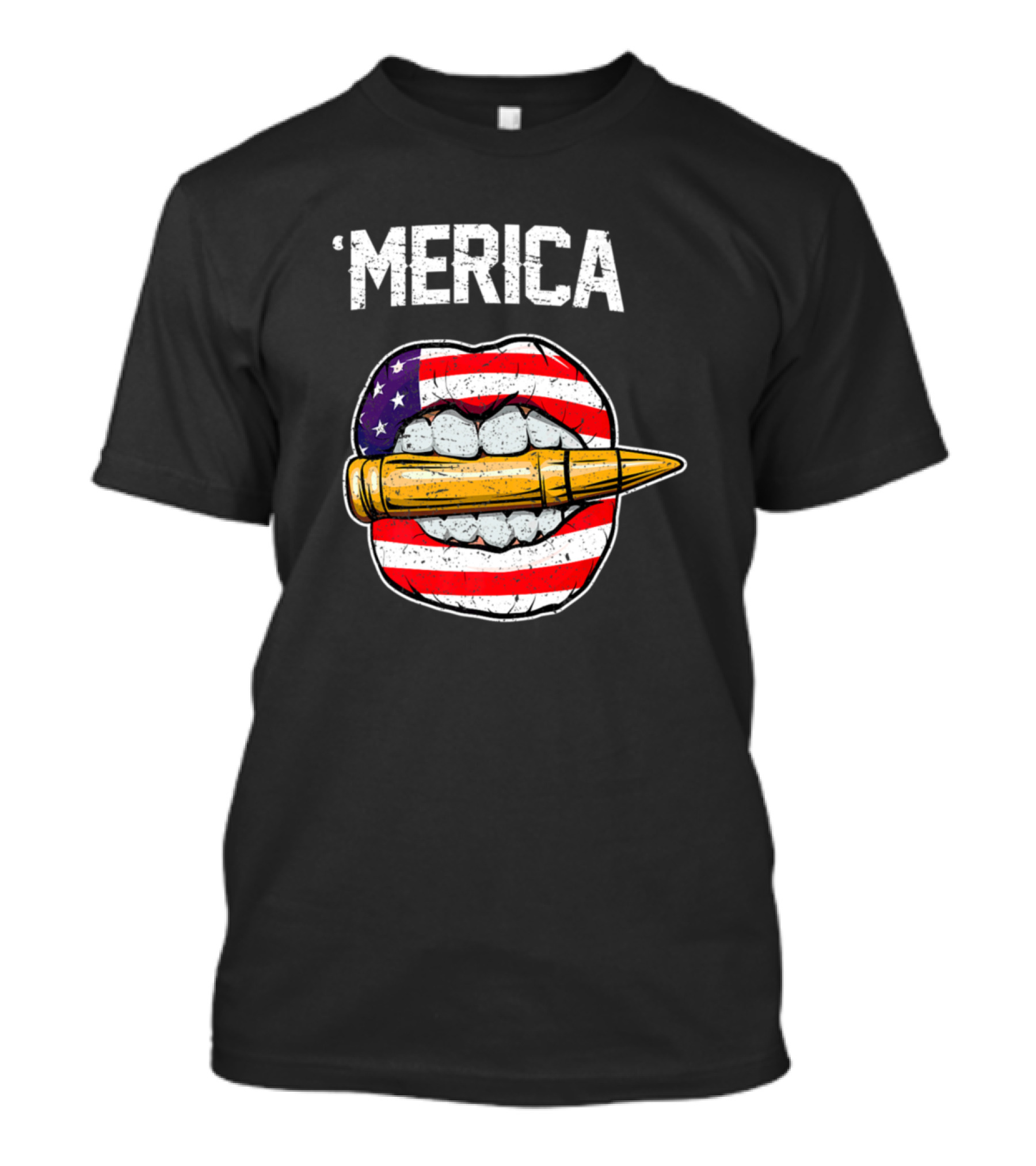 'Merica American Flag Bullet Lips Patriotic 4th Of July T-Shirt