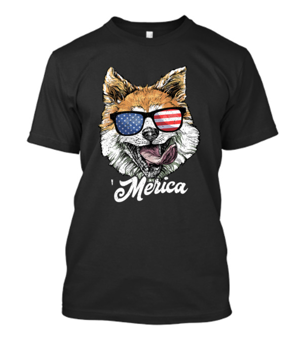 Merica Corgi American Flag Sunglasses USA T-Shirt