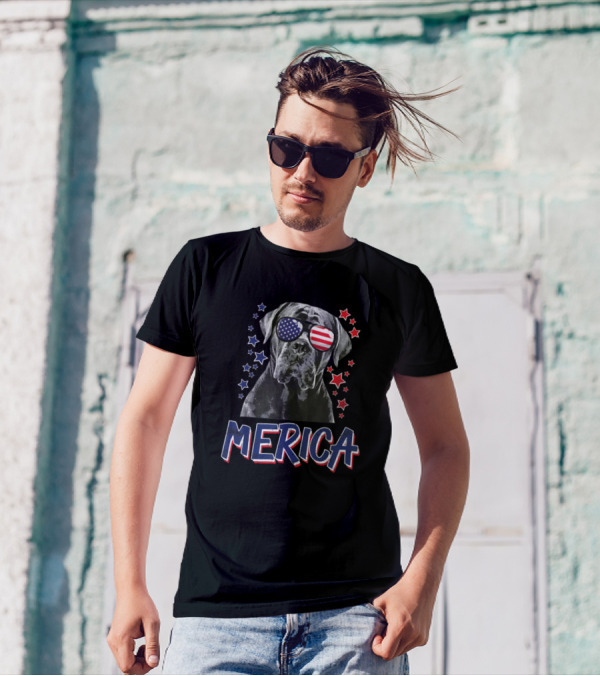 Merica Cane Corso Dog American Flag Glasses 4th Of July USA T-Shirt