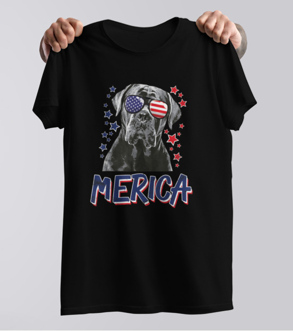 Merica Cane Corso Dog American Flag Glasses 4th Of July USA T-Shirt