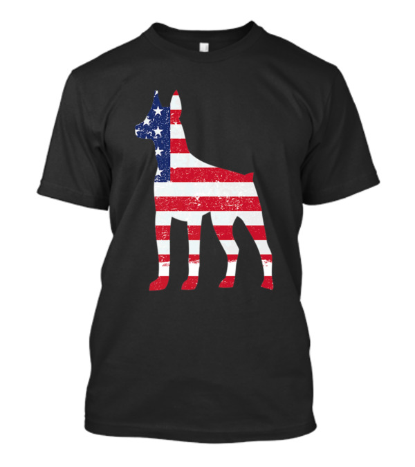 Miniature Pinscher Silhouette With American Flag Design For 4th Of July T-Shirt