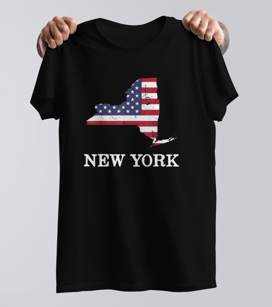 New York State American Flag July 4th Celebration Map T-Shirt