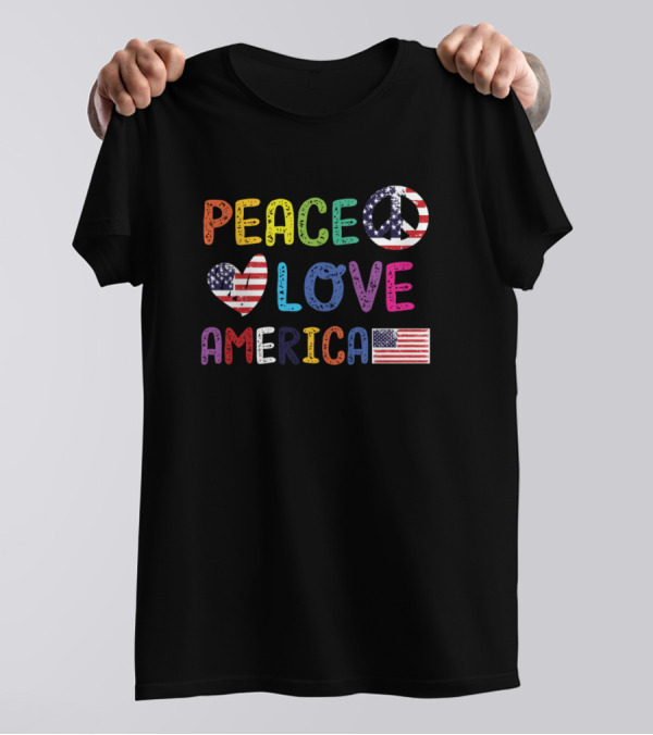 Peace Love America USA Flag Independence 4th Of July T-Shirt
