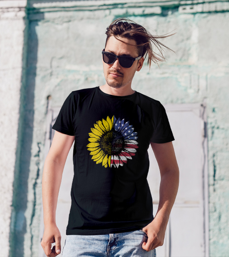 Patriotic Sunflower American Flag 4th Of July T-Shirt