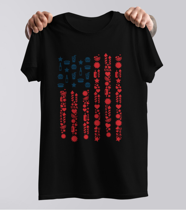 4Th July USA Celebration Patriotic Symbols And Icons T-Shirt