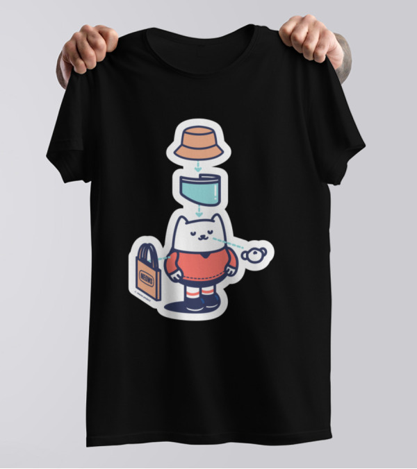 Red And Blue Bucket Hat Face Shield Cat With Meow Bag T-Shirt