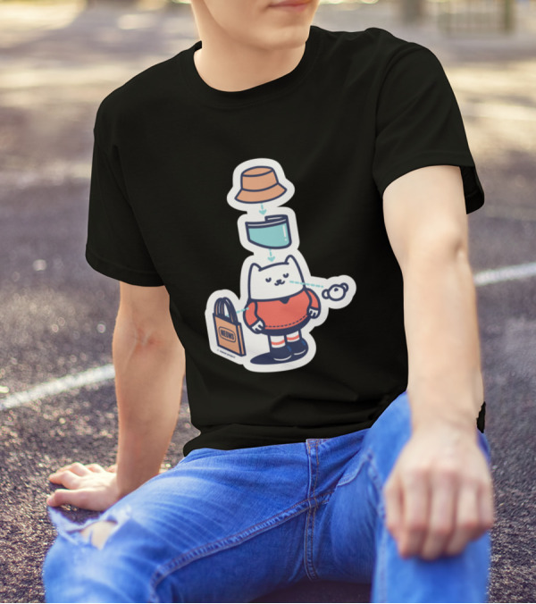 Red And Blue Bucket Hat Face Shield Cat With Meow Bag T-Shirt
