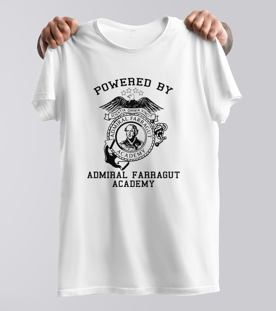 Powered By Admiral Farragut Academy Scientia Omnia Vincit T-Shirt