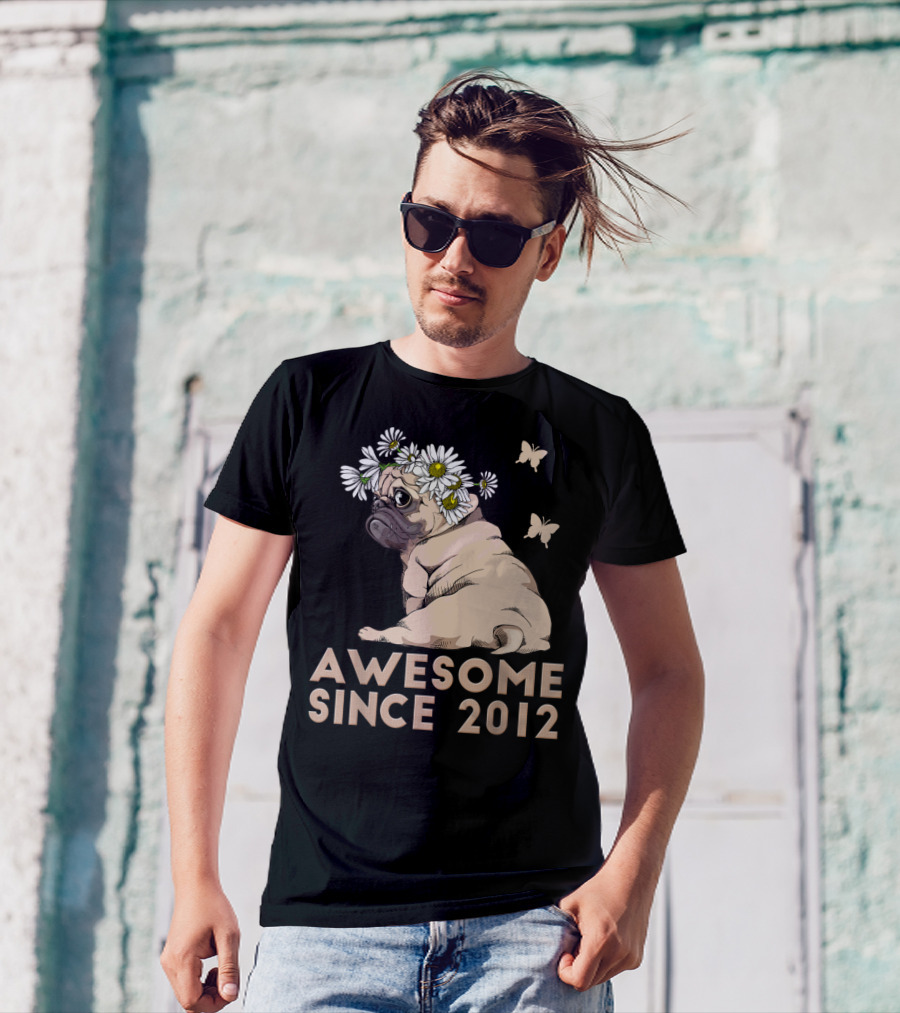 Awesome 8th Bday Puppy Pug Dog Since 2012 T-Shirt