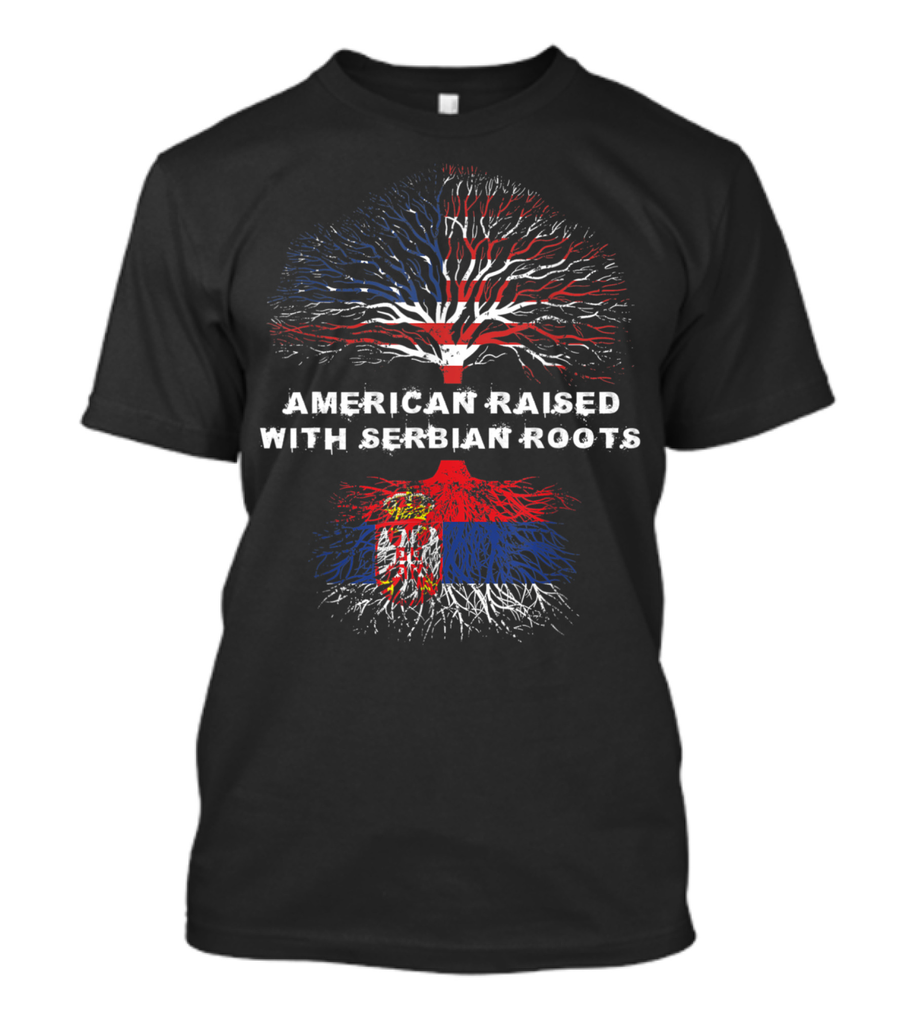 American Raised With Serbian Roots Tree Flag T-Shirt