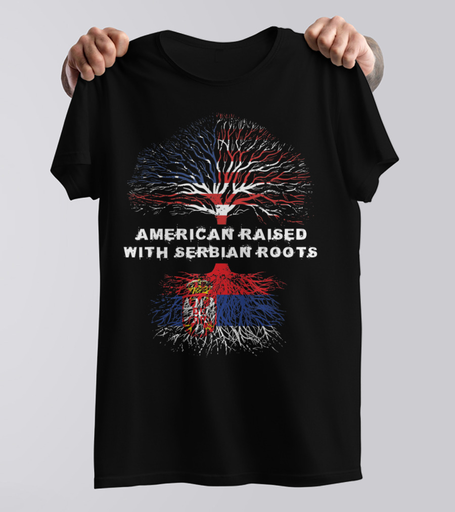 American Raised With Serbian Roots Tree Flag T-Shirt