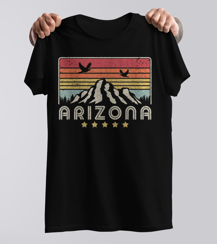 Arizona Mountain Sunset With Birds And Stars T-Shirt