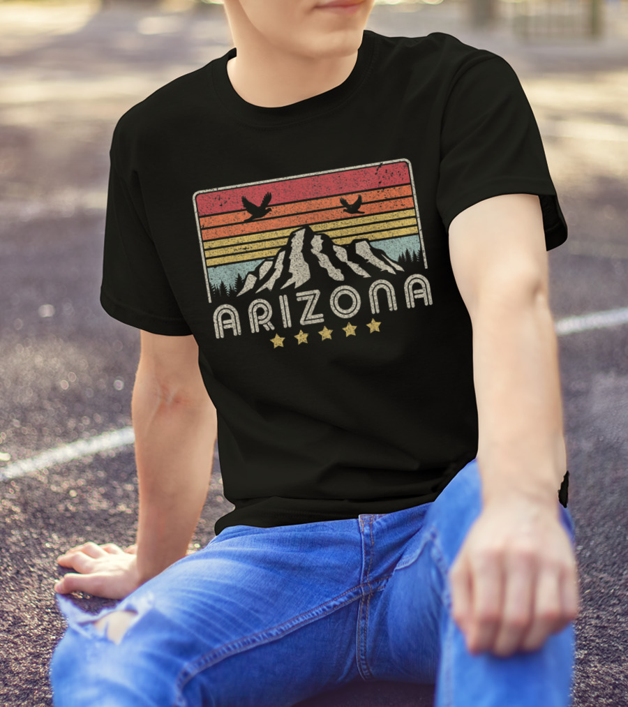 Arizona Mountain Sunset With Birds And Stars T-Shirt