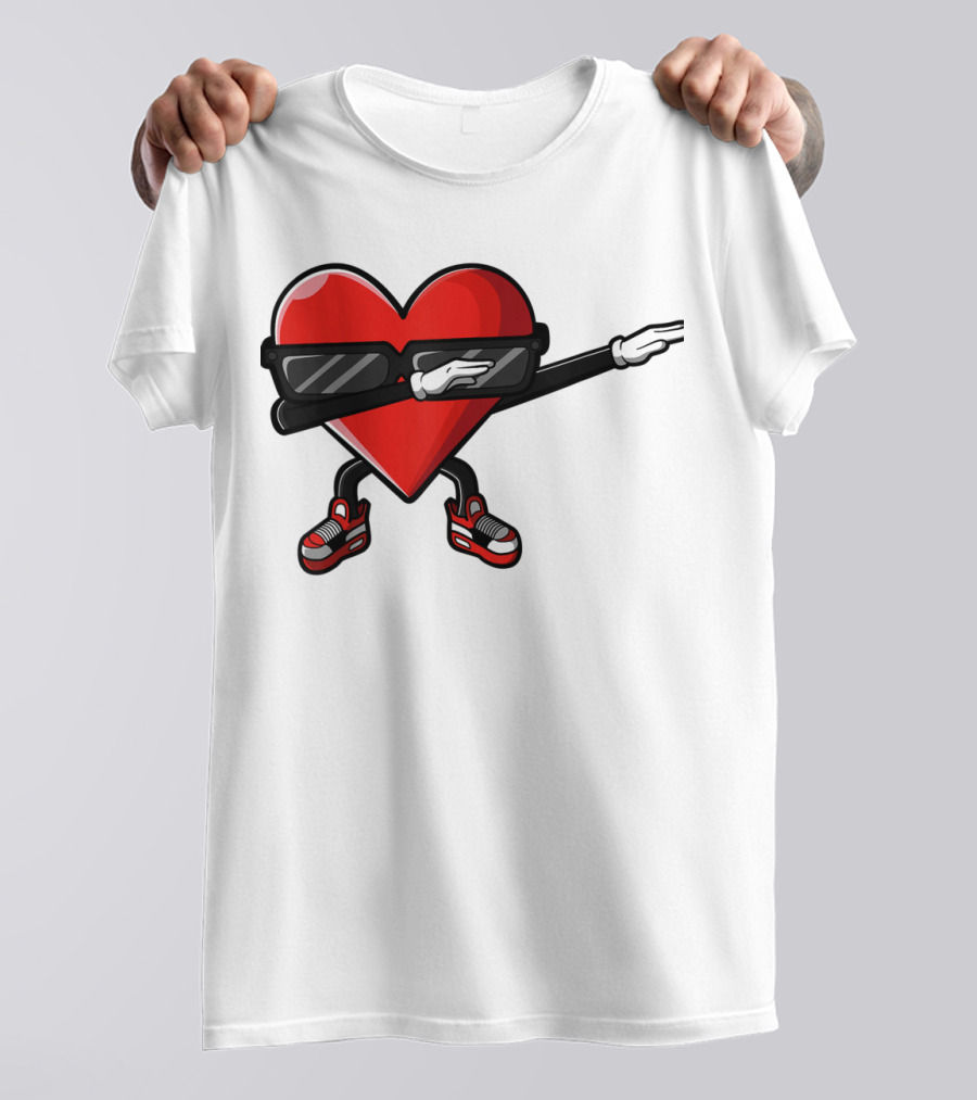 Dabbing Heart Funny Cute Valentines Day With Sneakers And Shades T-Shirt