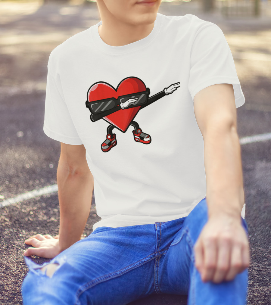 Dabbing Heart Funny Cute Valentines Day With Sneakers And Shades T-Shirt