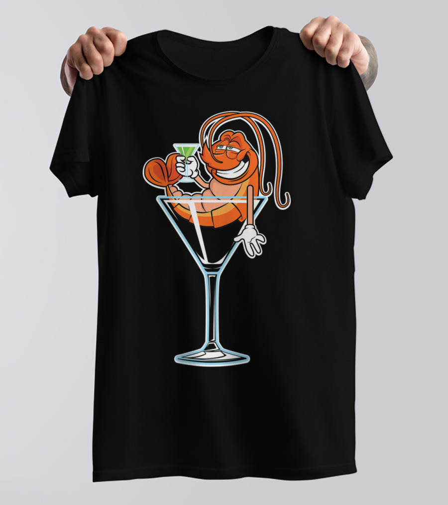 Drunk Shrimp Relaxing In Martini Glass With Cocktail Drink T-Shirt