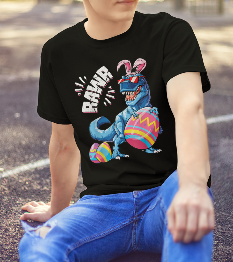 Easter Bunny Dinosaur Rex Rawr Eggs Girl T-Shirt
